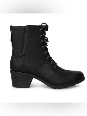 Teva Anaya Leather Waterproof Black Boots Women’s size 8 stacked heel lace up